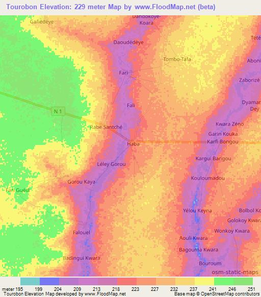 Tourobon,Niger Elevation Map