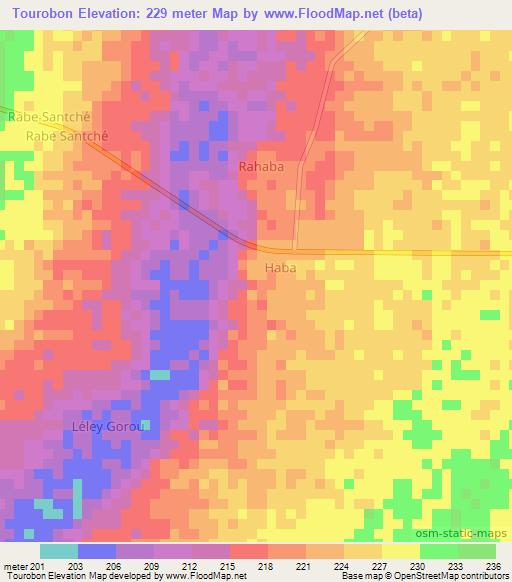 Tourobon,Niger Elevation Map