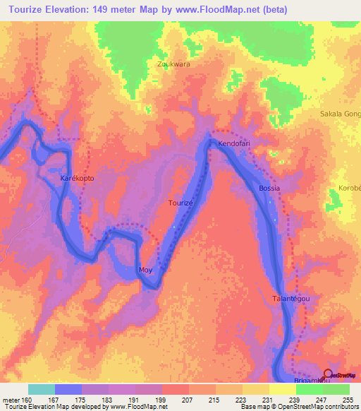 Tourize,Niger Elevation Map