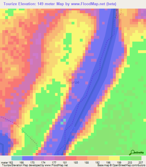 Tourize,Niger Elevation Map