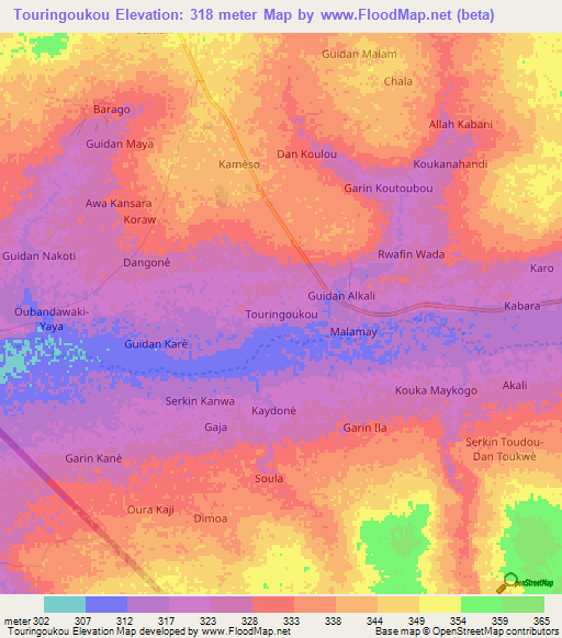 Touringoukou,Niger Elevation Map