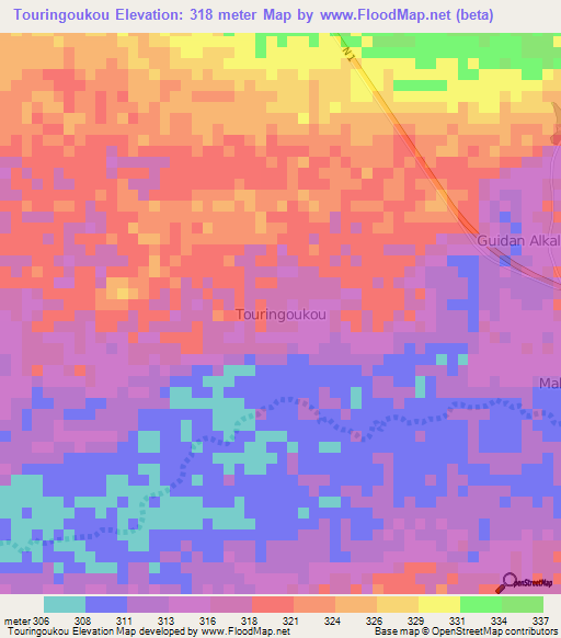 Touringoukou,Niger Elevation Map