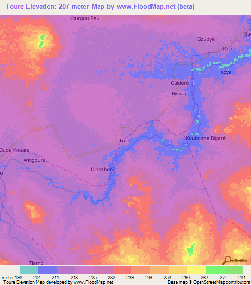 Toure,Niger Elevation Map