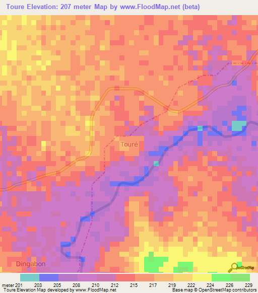 Toure,Niger Elevation Map