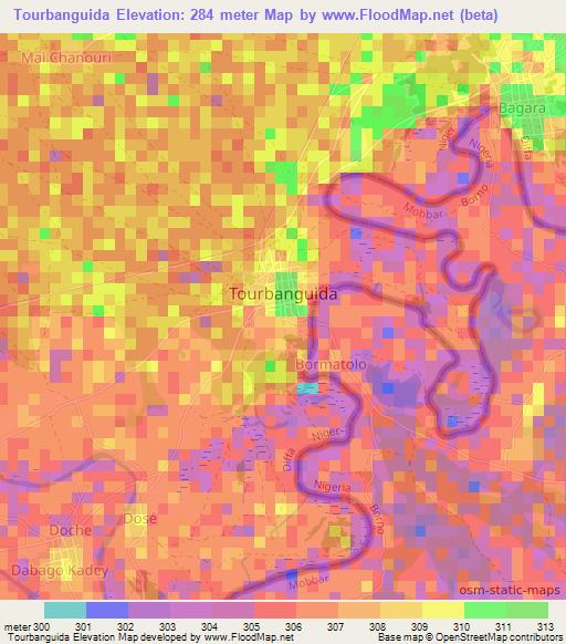 Tourbanguida,Niger Elevation Map