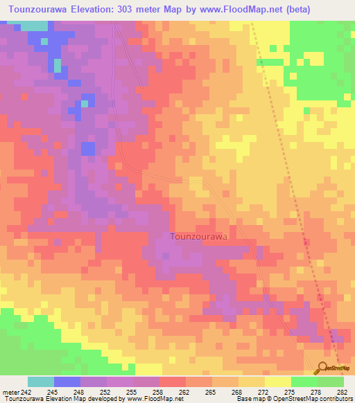 Tounzourawa,Niger Elevation Map