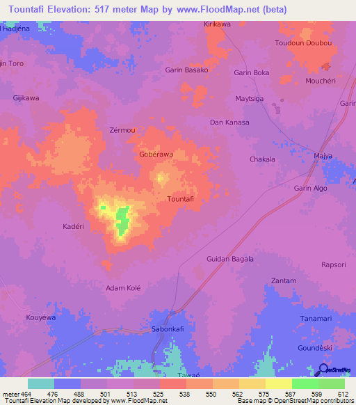 Tountafi,Niger Elevation Map