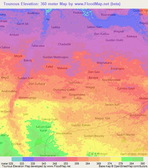 Tounous,Niger Elevation Map