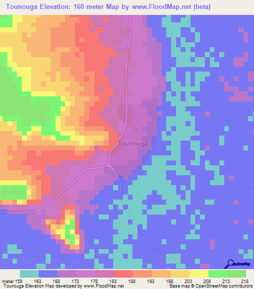 Tounouga,Niger Elevation Map