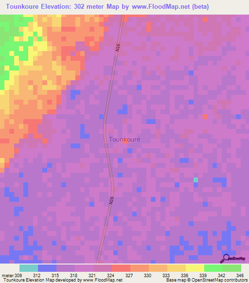 Tounkoure,Niger Elevation Map