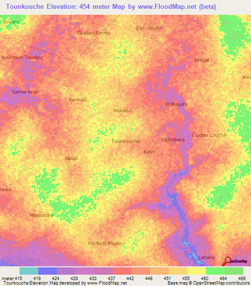 Tounkouche,Niger Elevation Map