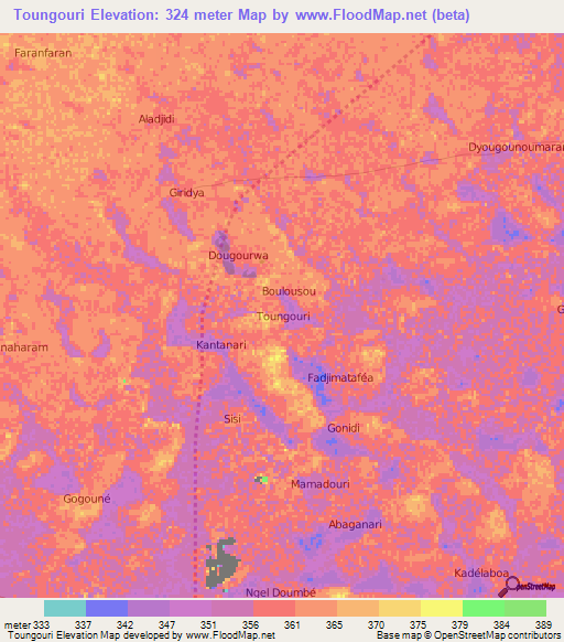 Toungouri,Niger Elevation Map