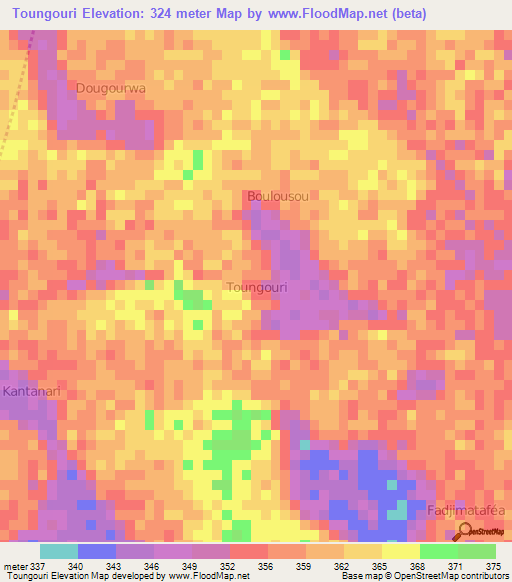 Toungouri,Niger Elevation Map