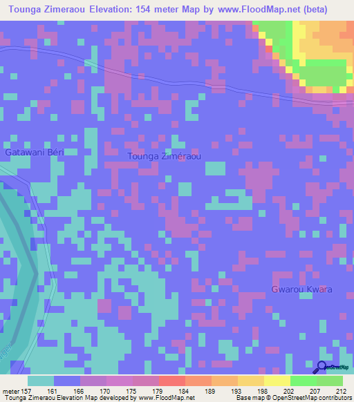 Tounga Zimeraou,Niger Elevation Map