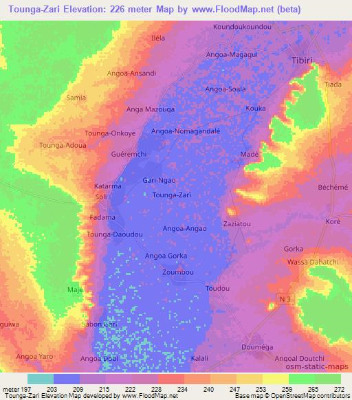 Tounga-Zari,Niger Elevation Map