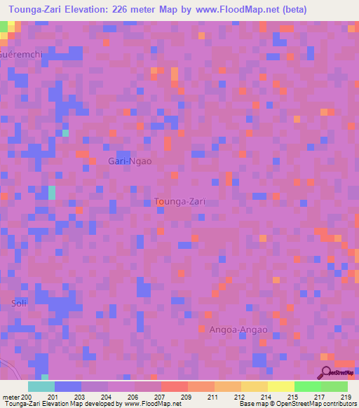 Tounga-Zari,Niger Elevation Map