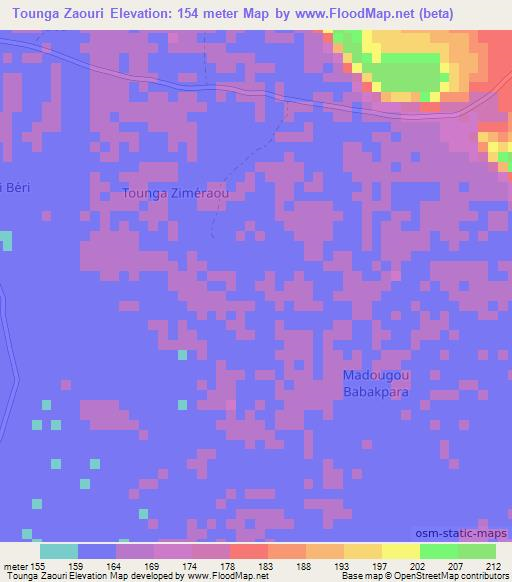 Tounga Zaouri,Niger Elevation Map