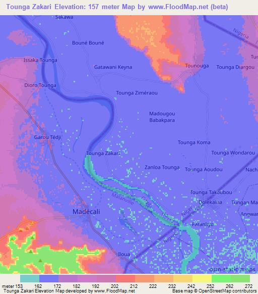 Tounga Zakari,Niger Elevation Map