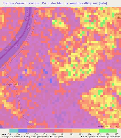 Tounga Zakari,Niger Elevation Map