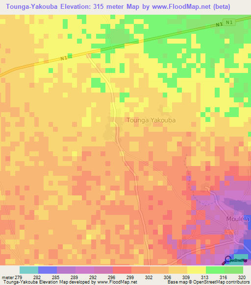 Tounga-Yakouba,Niger Elevation Map