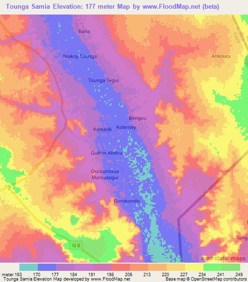 Tounga Samia,Niger Elevation Map