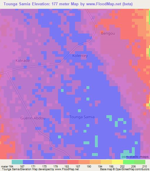 Tounga Samia,Niger Elevation Map