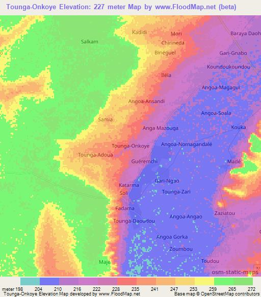 Tounga-Onkoye,Niger Elevation Map