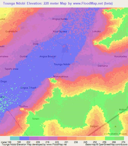 Tounga Ndobi,Niger Elevation Map