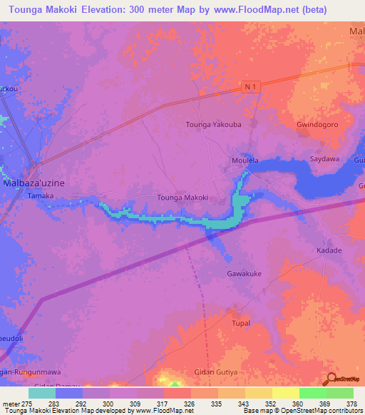 Tounga Makoki,Niger Elevation Map