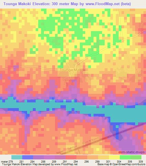 Tounga Makoki,Niger Elevation Map