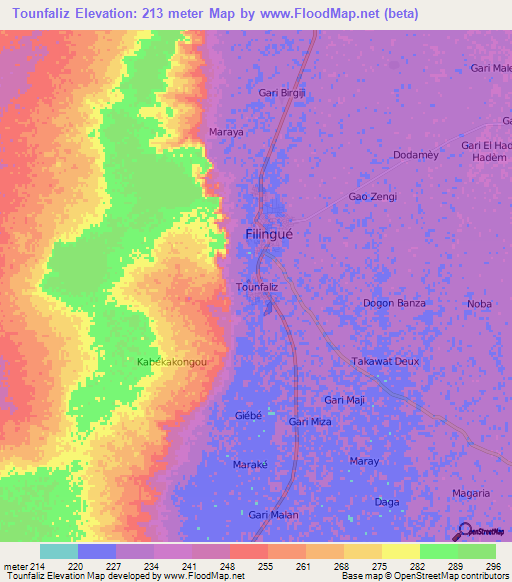 Tounfaliz,Niger Elevation Map