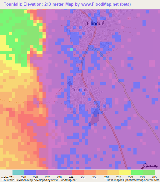 Tounfaliz,Niger Elevation Map