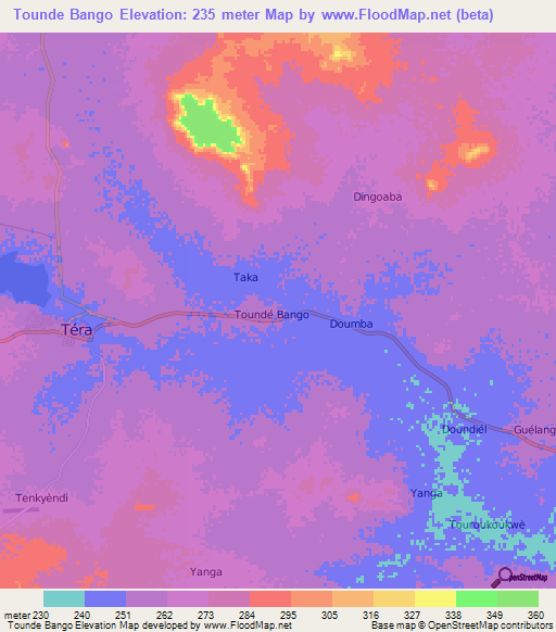 Tounde Bango,Niger Elevation Map