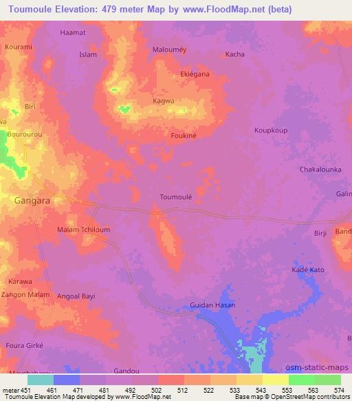 Toumoule,Niger Elevation Map
