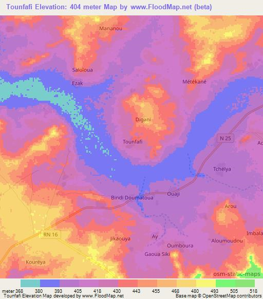 Tounfafi,Niger Elevation Map