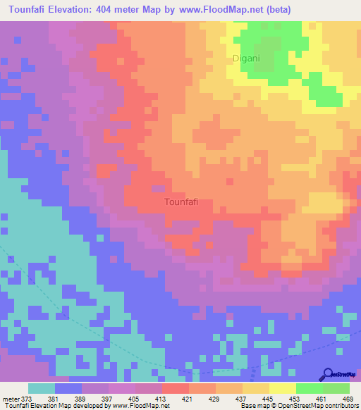 Tounfafi,Niger Elevation Map