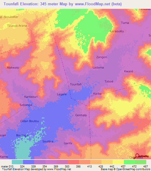 Tounfafi,Niger Elevation Map