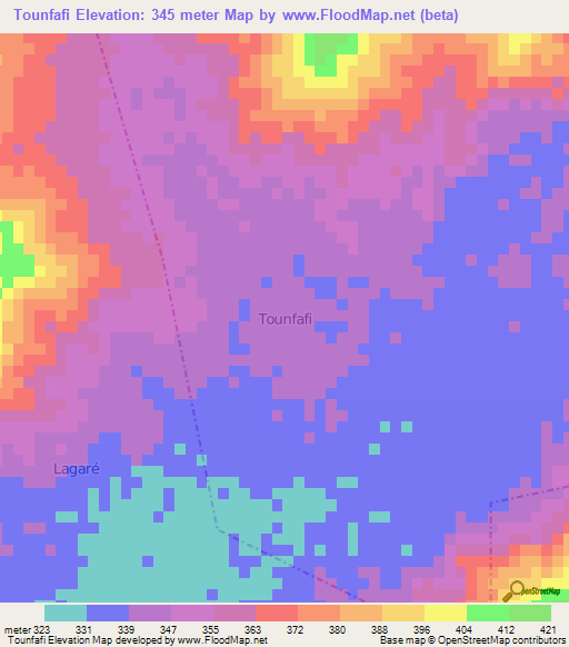 Tounfafi,Niger Elevation Map