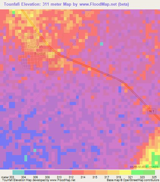 Tounfafi,Niger Elevation Map