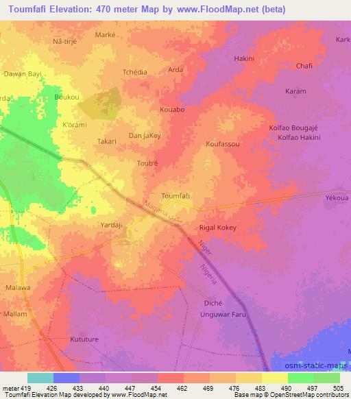 Toumfafi,Niger Elevation Map