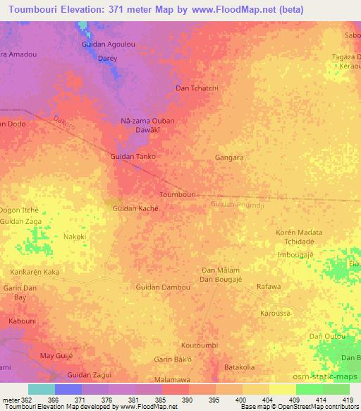 Toumbouri,Niger Elevation Map