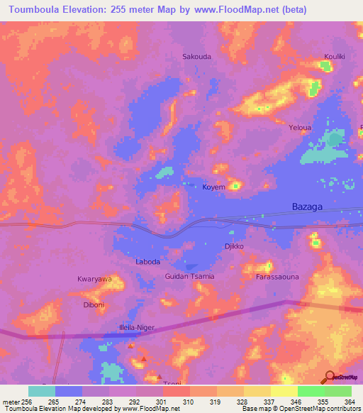 Toumboula,Niger Elevation Map