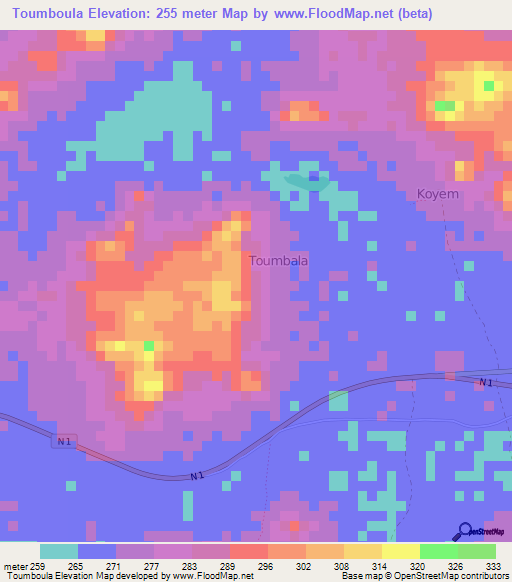 Toumboula,Niger Elevation Map