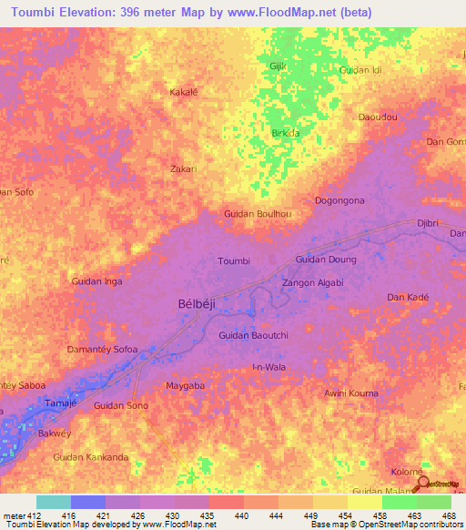 Toumbi,Niger Elevation Map