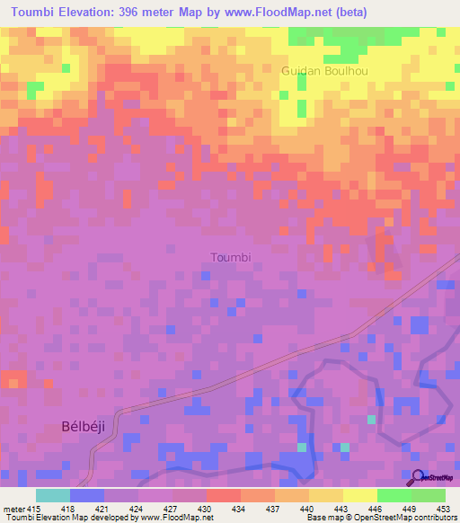 Toumbi,Niger Elevation Map