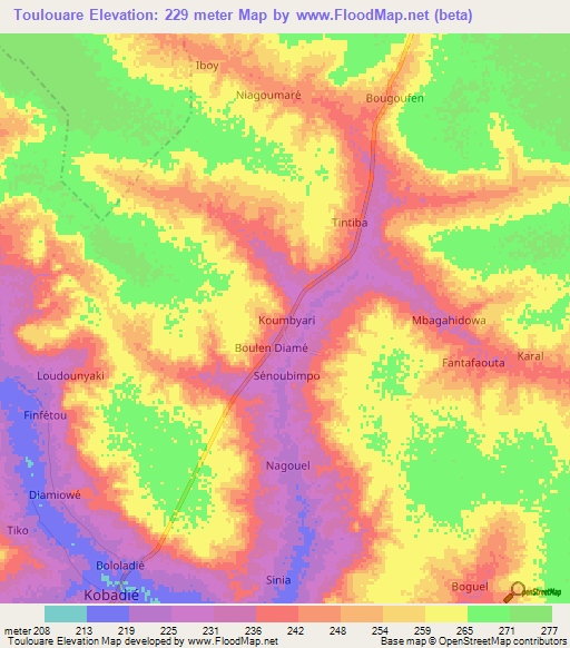 Toulouare,Niger Elevation Map