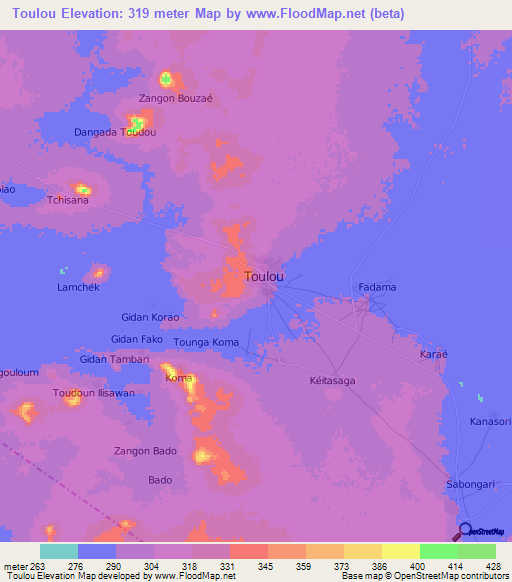 Toulou,Niger Elevation Map