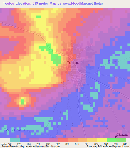 Toulou,Niger Elevation Map