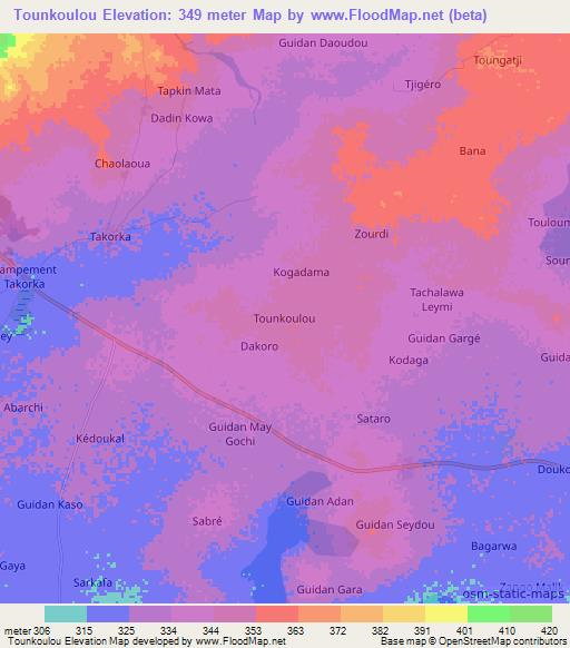 Tounkoulou,Niger Elevation Map