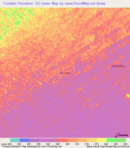 Toukako,Niger Elevation Map